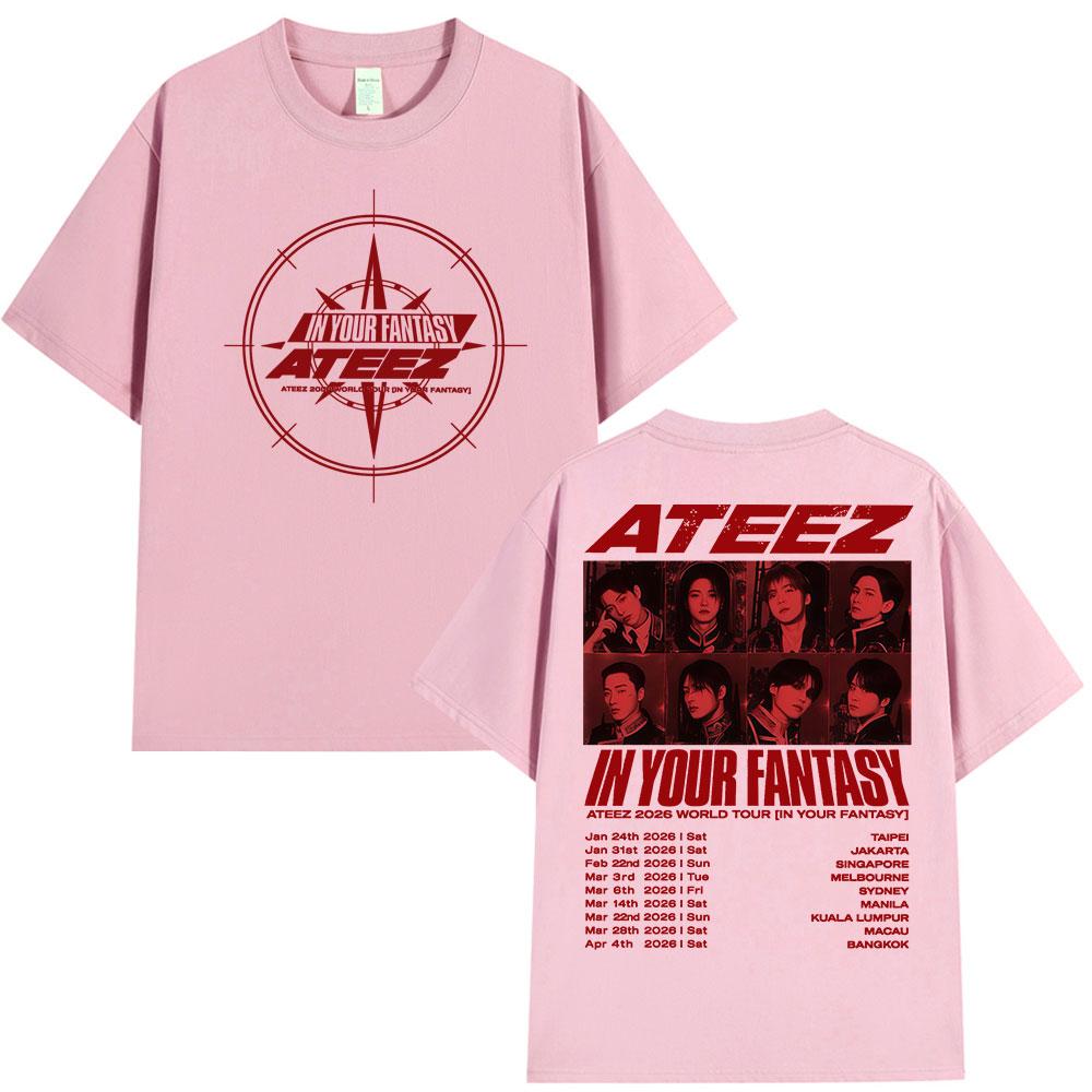 Ateez 2026 World Tour in Your Fantasy T-shirt Unisex Abbigliamento Donna Casual Cotone Oversize Estiva Manica Corta Top Streetwear