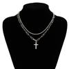 European and American ins sparkling chain clavicle necklace women's simple diamond cross double layer necklace