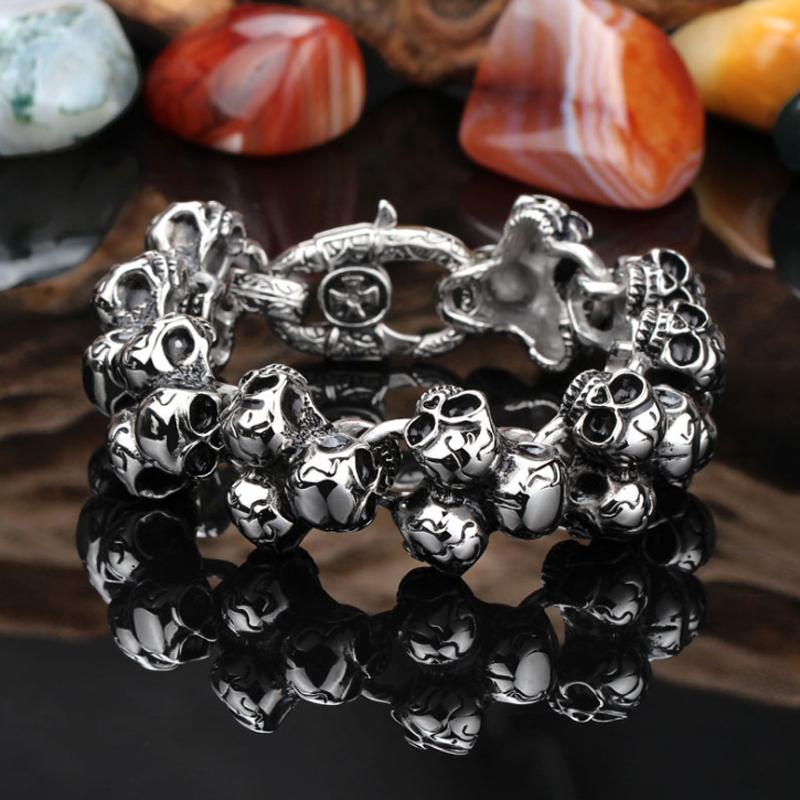 Solid Stainless Steel Death Head Bracelet Men Skull Gothic Bikers Jewelry Punk Rock Men's Bracelets & Bangles Mannen Armband