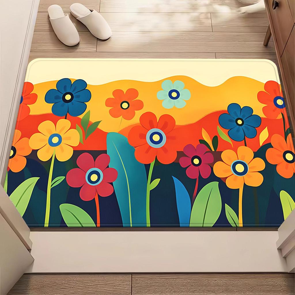 1PC Flowers Pattern Home Door Mats Kitchen Rugs Non-Slip Pop Design Bathroom Rugs Bath Mat Carpet for Home Sink Laundry Decor