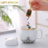 Chinese Cartoon Ceramic Cat Mug Office Teacup with Cover Separated Tea Cup for Tea Gift Cup 320ml , 1Pc