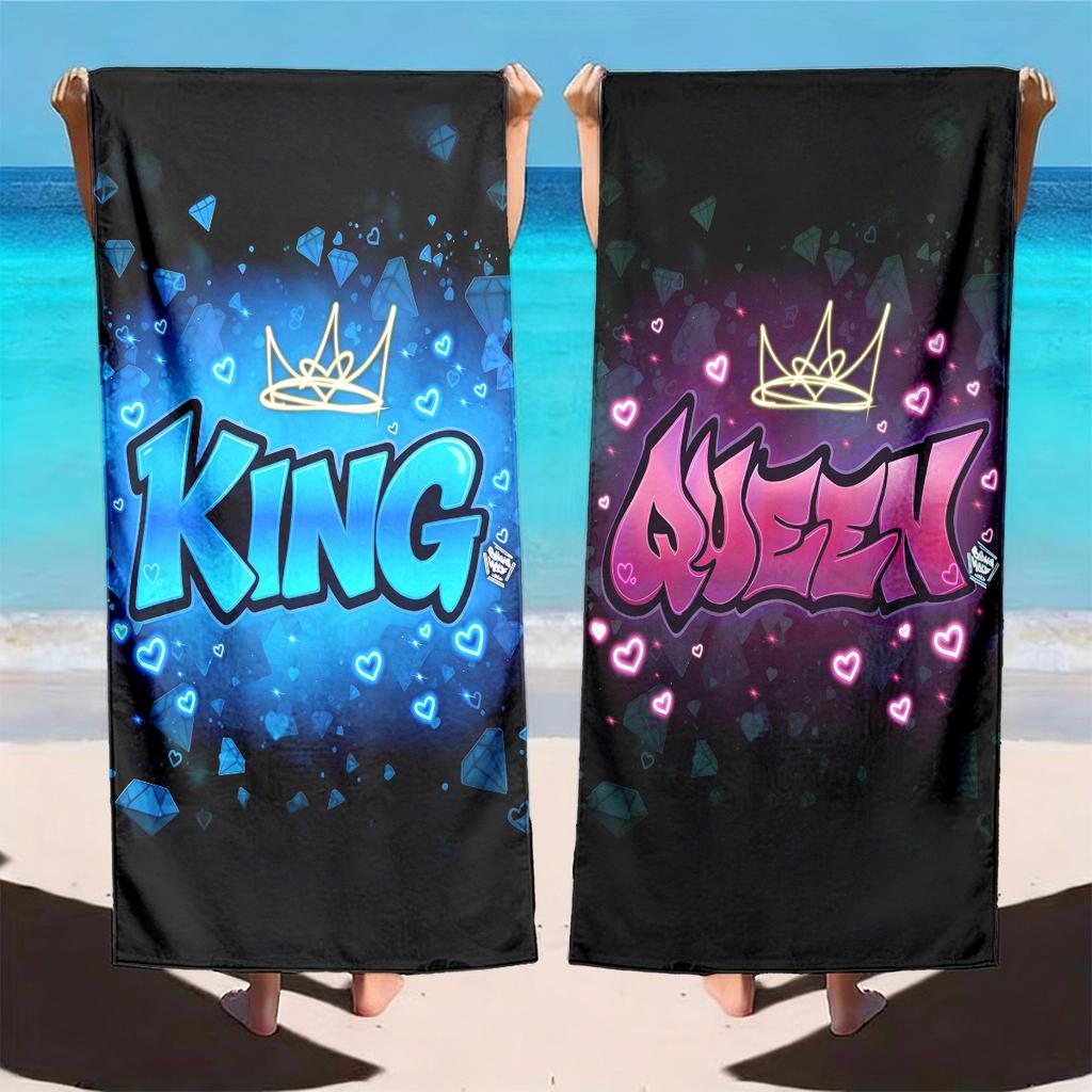 2Pcs Couple Matching King & Queen Beach Towels, Luxury Romantic Vacation Beach Towel Sets For Him And Her