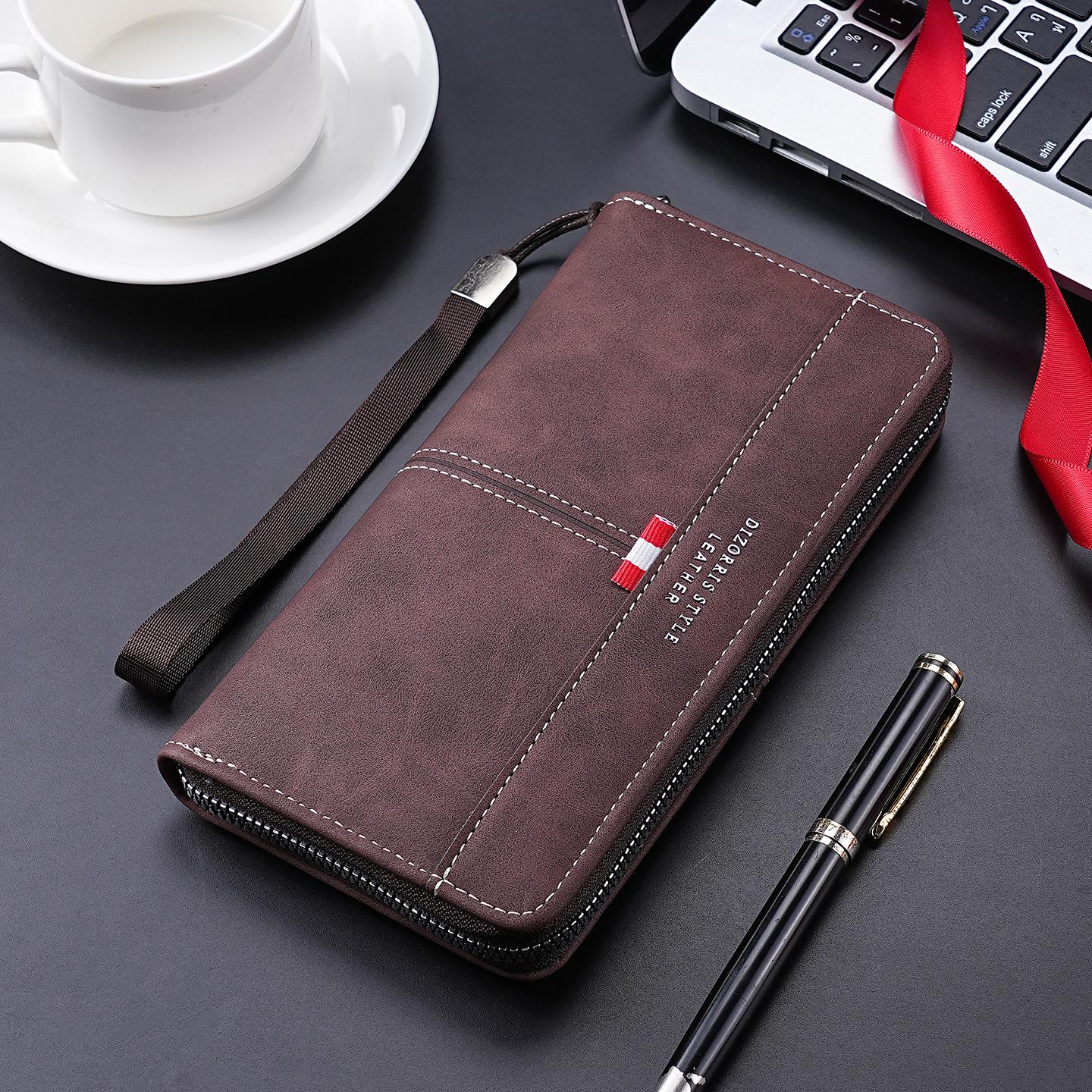 

Мужской длинный кошелек на молнии - Вместительный клатч для телефона кофейный