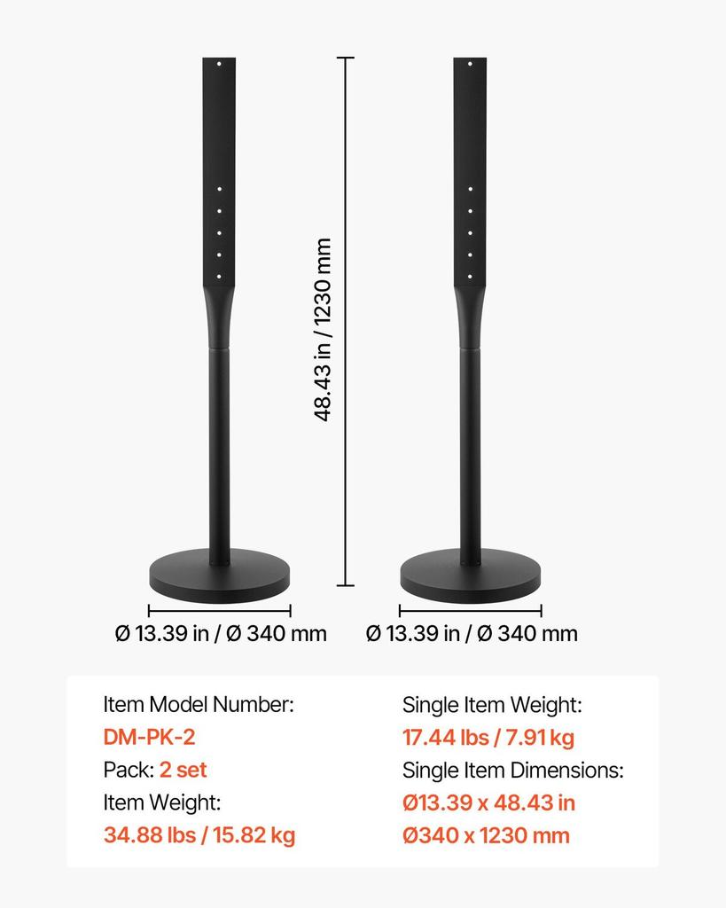 Portable Sign Post, 2-Pack, 1230 Mm Tall, Metal Sign Stands with Heavy Duty Cast Iron Base, Multi-Hole Design for Easy Installation, Wind-Resistant,