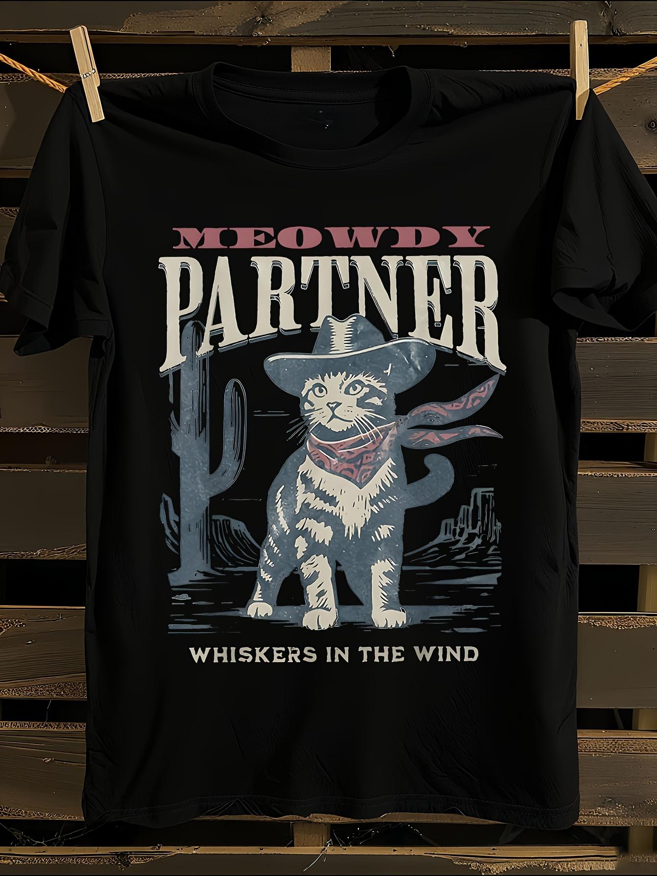 Funny Cowboy Cat Western Graphic Tshirt M
