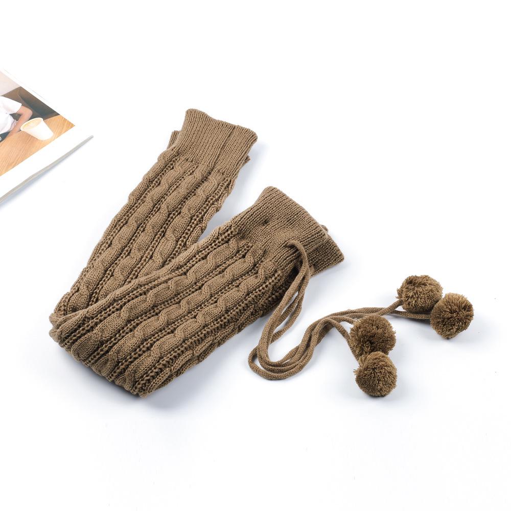 Extra Long Cable Knit Over-the-Knee Leg Warmers with Pom Pom