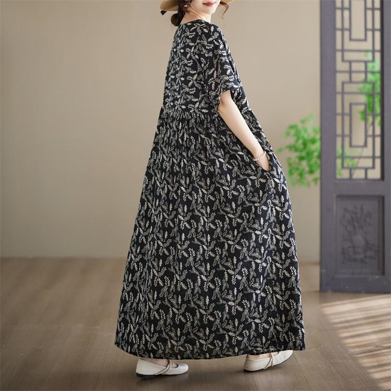 Abito floreale vintage in cotone taglie forti a maniche corte novità per donna casual ampio maxi lungo estivo