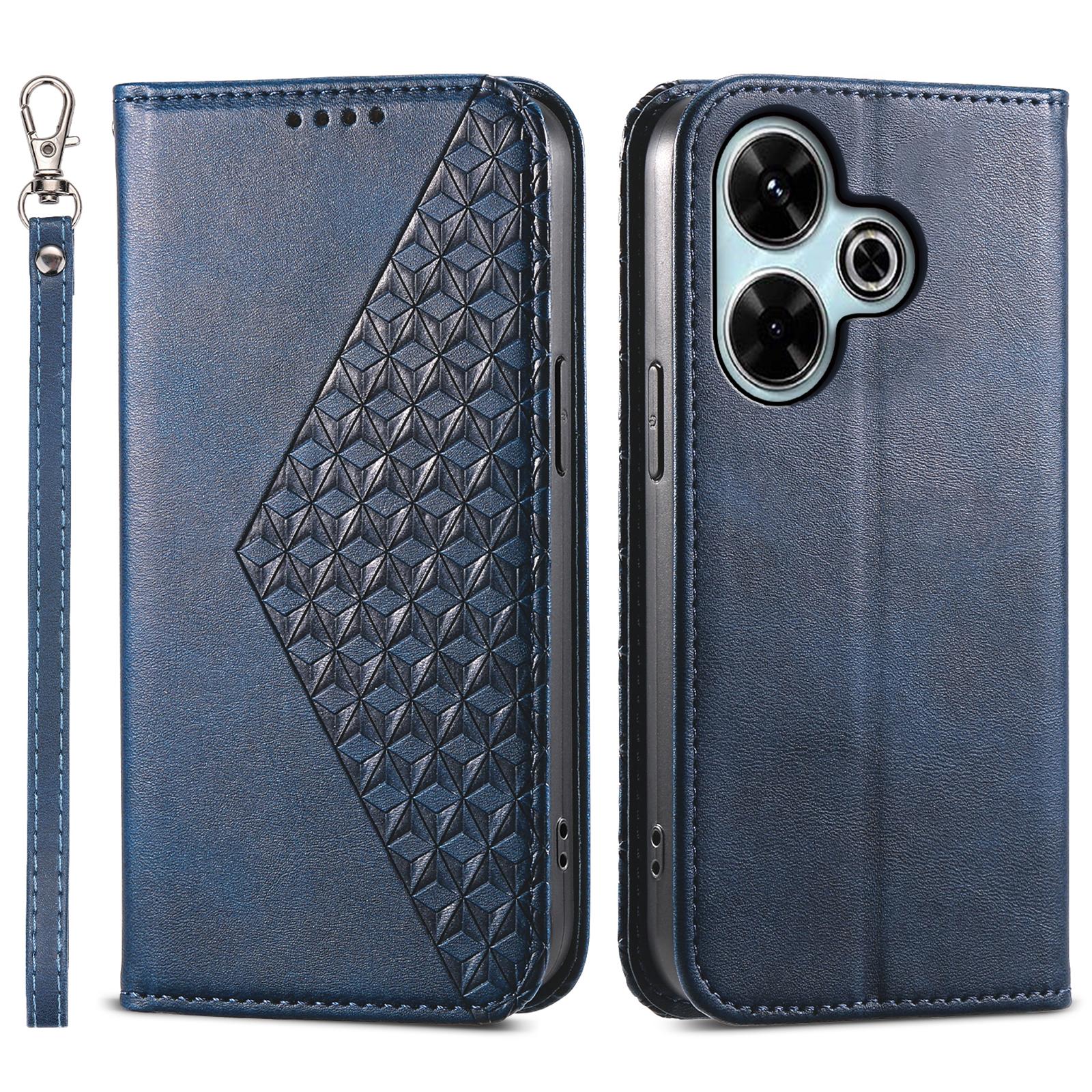 

Для Xiaomi Redmi 13 4G/5G/Note 13R 5G/Poco M6 4G Чехол Текстура телячьей кожи PU Кожаный чехол для телефона с кошельком Blue