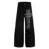 Mens Black Straight Wide Leg Cargo Jeans - Relaxed Fit Slightly Stretchy Thick Cotton Denim Winter