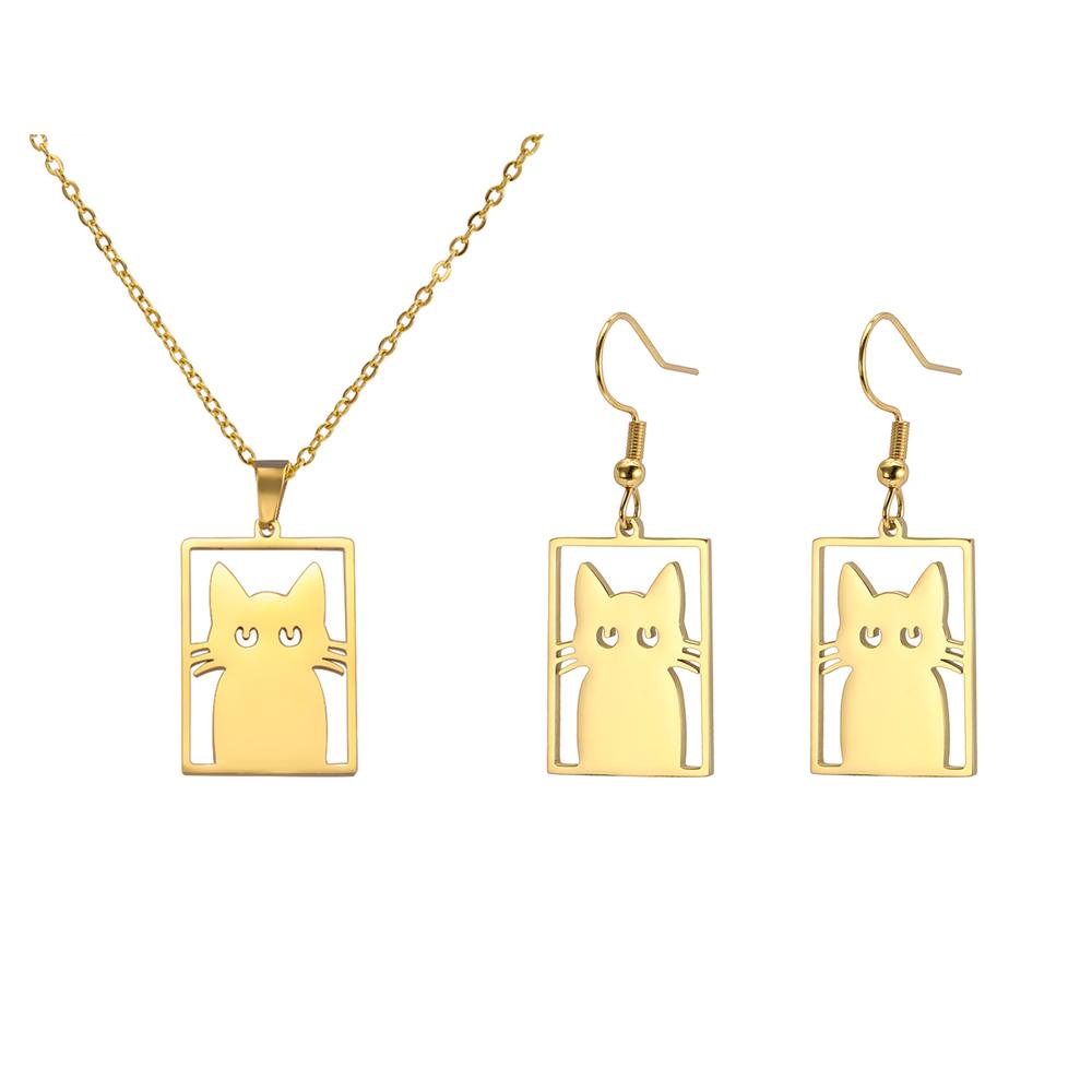 My Shape Cute Cat Earrings for Women Girls Stainless Steel Rectangle Shaped Cat Kitten Earrings Animal Fashion Jewelry Gifts