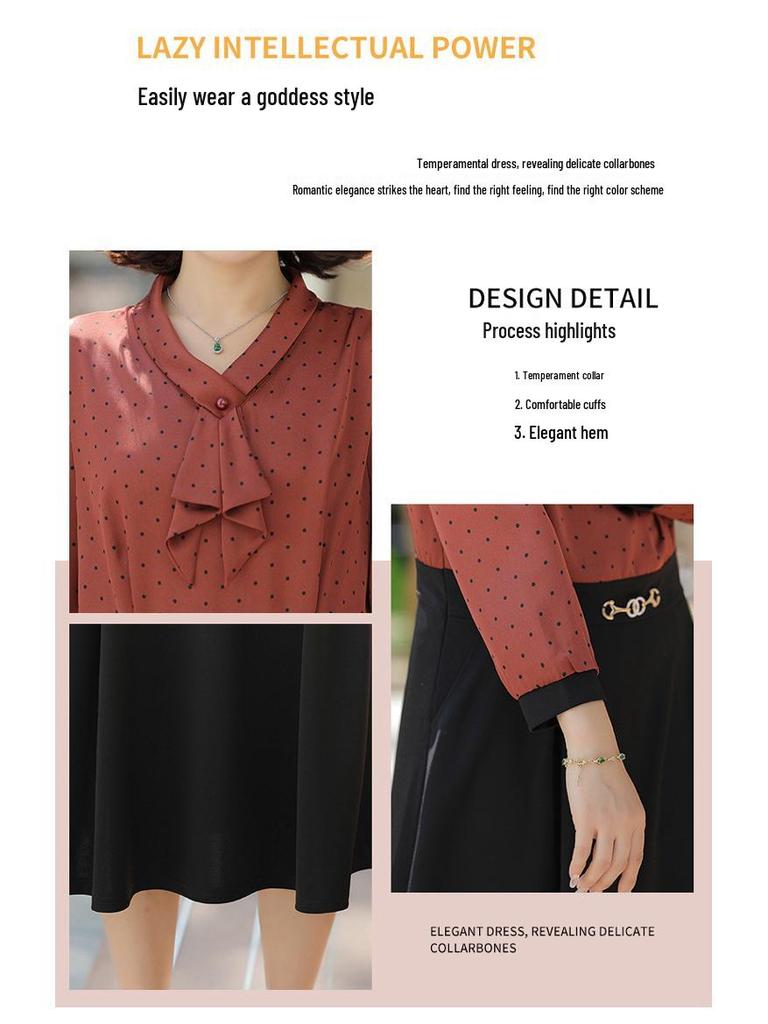 Modisches Herbst Langarm Fake Zweiteiler Kleid für Frauen mittleren Alters 2025