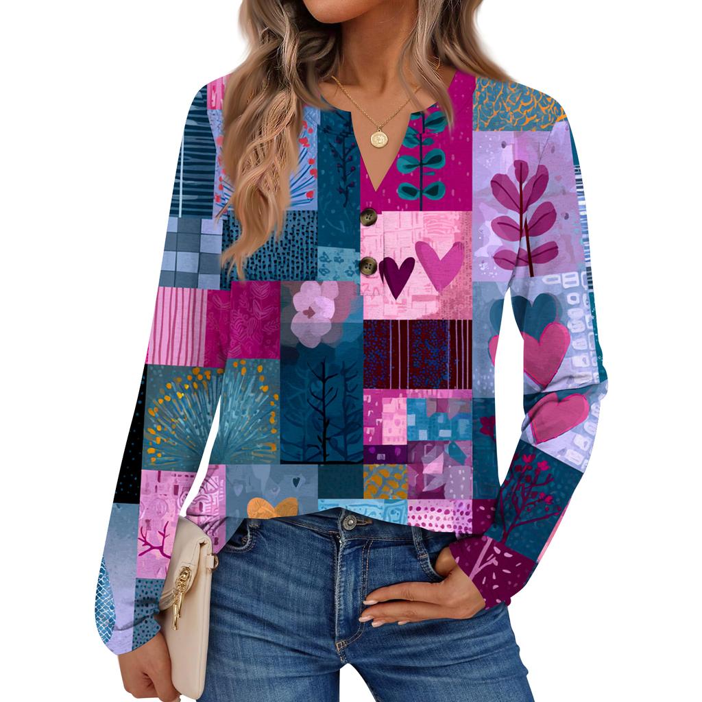 Women's Floral Print Long Sleeve  Shirt Elegant Casual Tops Trendy Shirt Tops