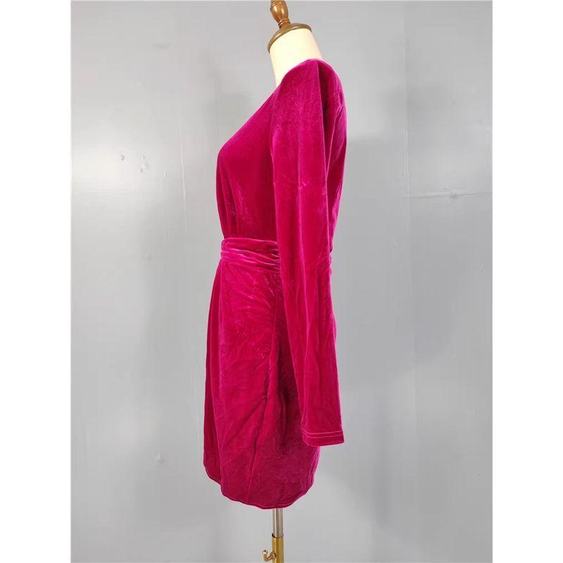 Export Single AQ Home Spring and Autumn New Arrival Long Sleeves Velvet Easiest for Match Special V-neck Long Sleeves Ladies Fashion Commuter Dress