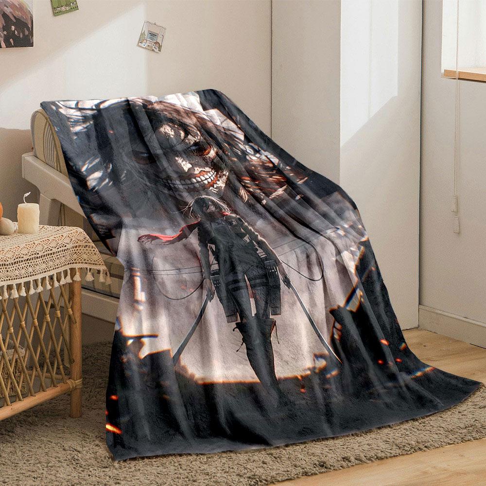 A figure with swords stands in ruins, with a large monstrous figure behind. for all seasons blanket lunch break throw gift