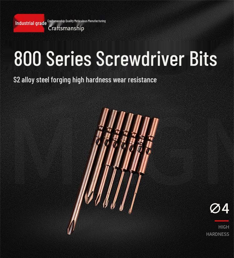 800-Character Electric Screwdriver Set, 4mm Diameter, Round Shank & Handle, Fine Head Bits PH0 PH1