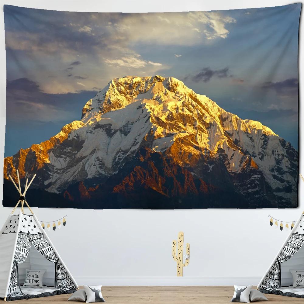 Sunrise of Mountain Peak Tapestry Himalayas Scenery Wall Hanging Hippie Cloth Backdrop Beach Mat Dorm Home Decor