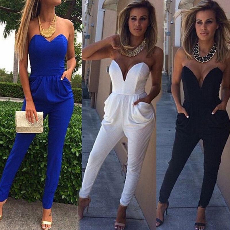 Damen Elegant Clubwear V-Ausschnitt Playsuit Bodycon Jumpsuit Perfekt Für Partys