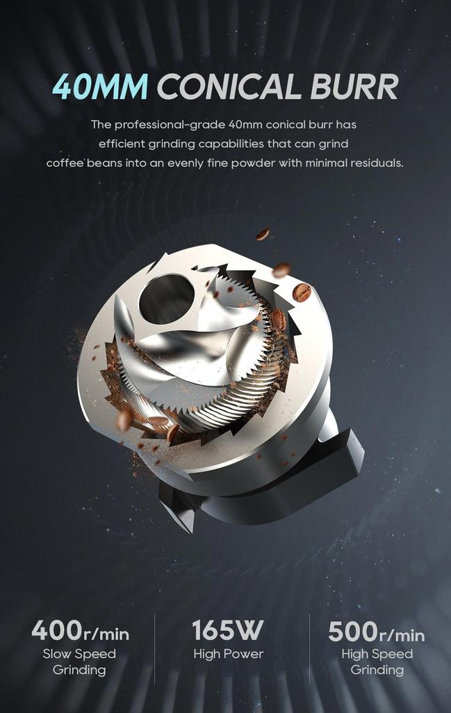 Electric Coffee Grinder HiBREW G5, 48mm Conical Burr, 36 Gears Grinding Adjustable, for Espresso/Turkish/Pour Over/Mocca/Drip Coffee