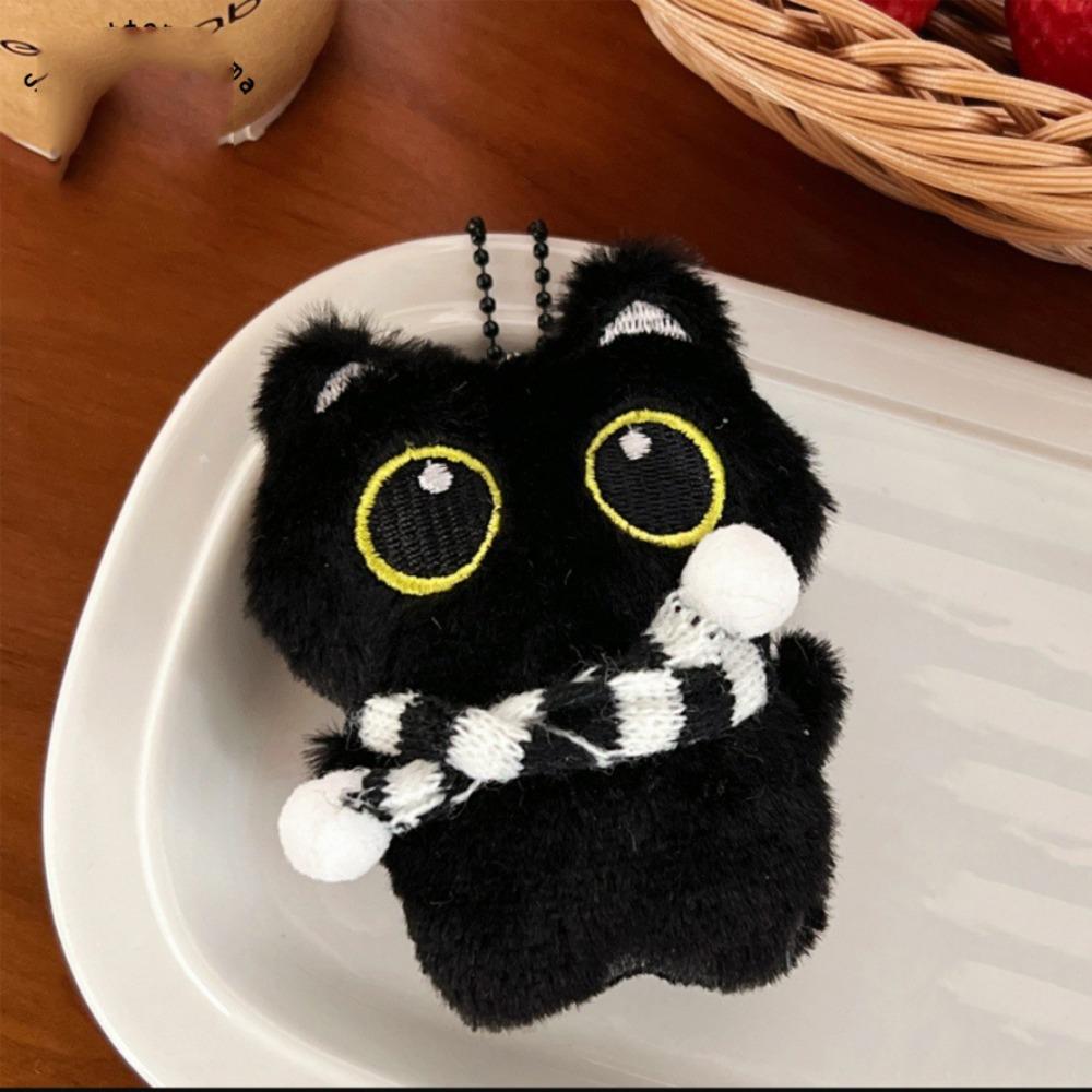Chirping Squeeze Plush Keychain Cartoon Plush Stuffed Toys Squeak Scarf Black Cat Pendant  Couple
