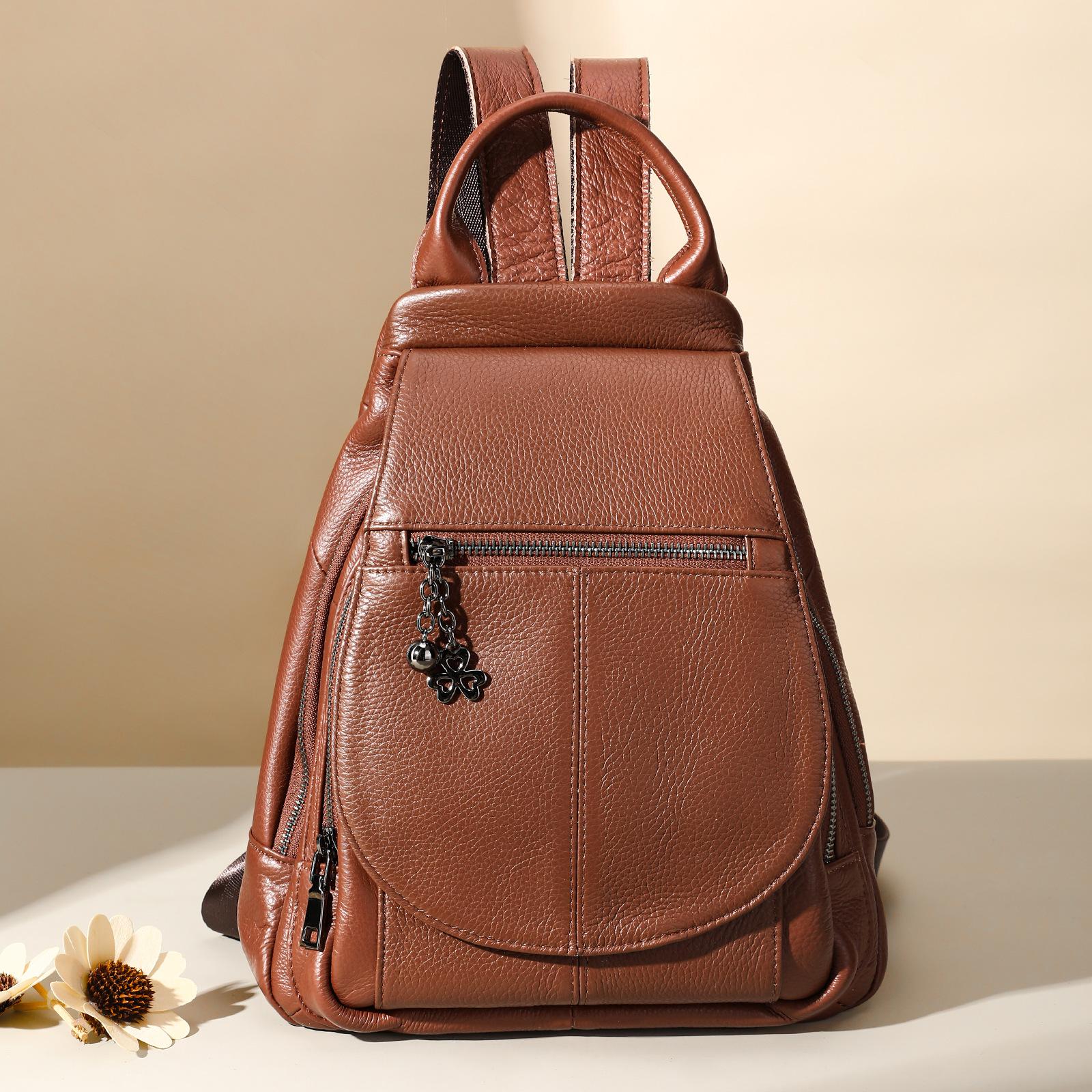 

Повседневный и легкий женский рюкзак из натуральной кожи, универсальный рюкзак, модная дорожная сумка большой вместимости коричневый