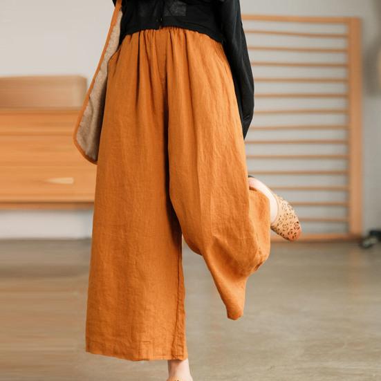 Women Summer Spring Pants Wide Leg Oversized Straight Solid Color Elastic Waist Match Top Pockets Deep Crotch Lady Ninth Pants Lady Garment