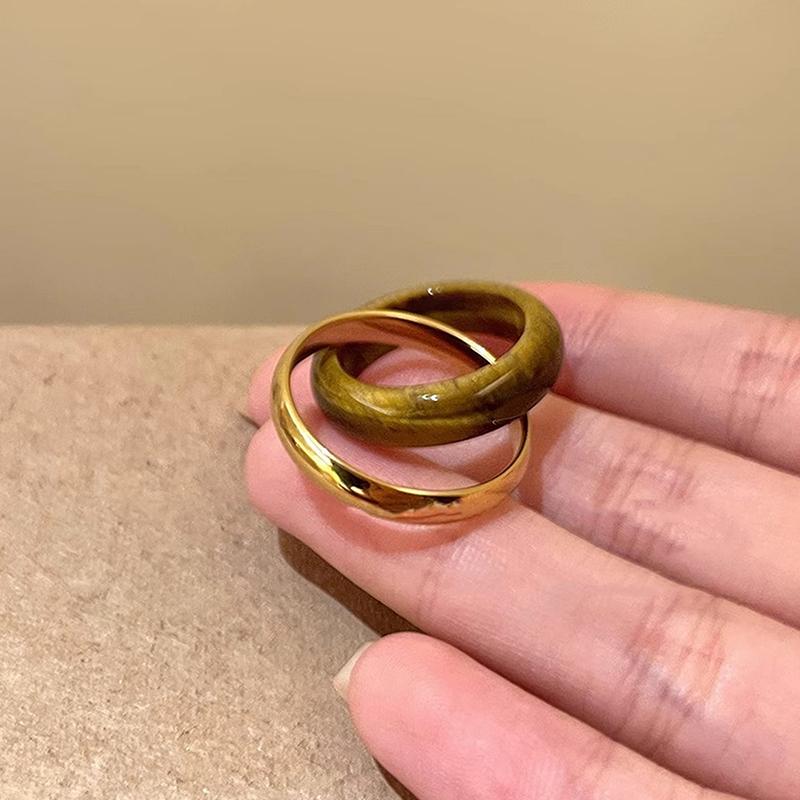 Fashion Double Layers Spotted Natural Stone Metal Round Circle Cocktail Rings For Women Gold Plated Alloy Finger Ring Gifts