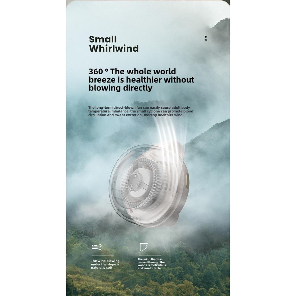 Portable Bladeless Mini Fan with 3-Speed Adjustable Settings, USB Rechargeable, 900mAh Battery for Long-Lasting Use, Lightweight & Rotating Design