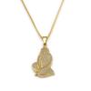 Rap Singer Exaggerates Diamond Studded Prayer Hand Pendant Necklace On European and American Streets