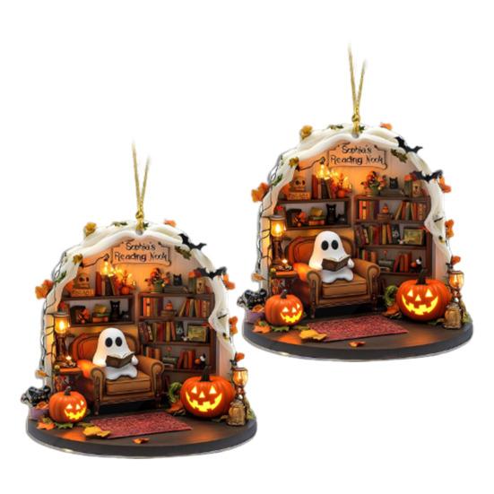 1 Pair Halloween Spooky Ornament Hanging Pendant Durable Construction Cartoon Ghost Design Versatile Home Decoration
