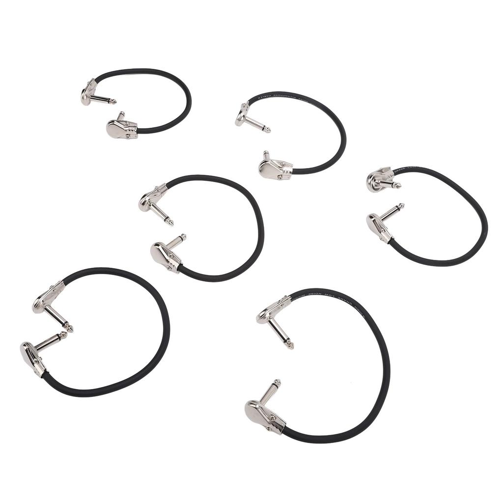 6Pcs Electric Guitar Effect Cable 1 4in Right Angled Guitar Pedal Cord Patch Cable 30cm Flat Head Silver