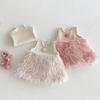 2025 New Winter Little Girls' French Chic Fleece-Lined Sleeveless Princess Dress