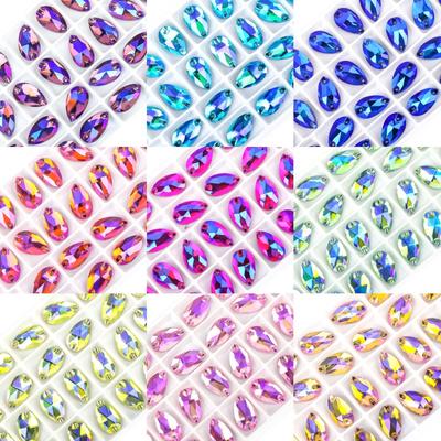 Morbido Fondo Piatto a Goccia con Fibbia Piatta Materiale Cristallo di Vetro Fai da Te Cucito a Mano Strass, Strass Cuciti su Abbigliamento e Scarpe, Doppio Foro