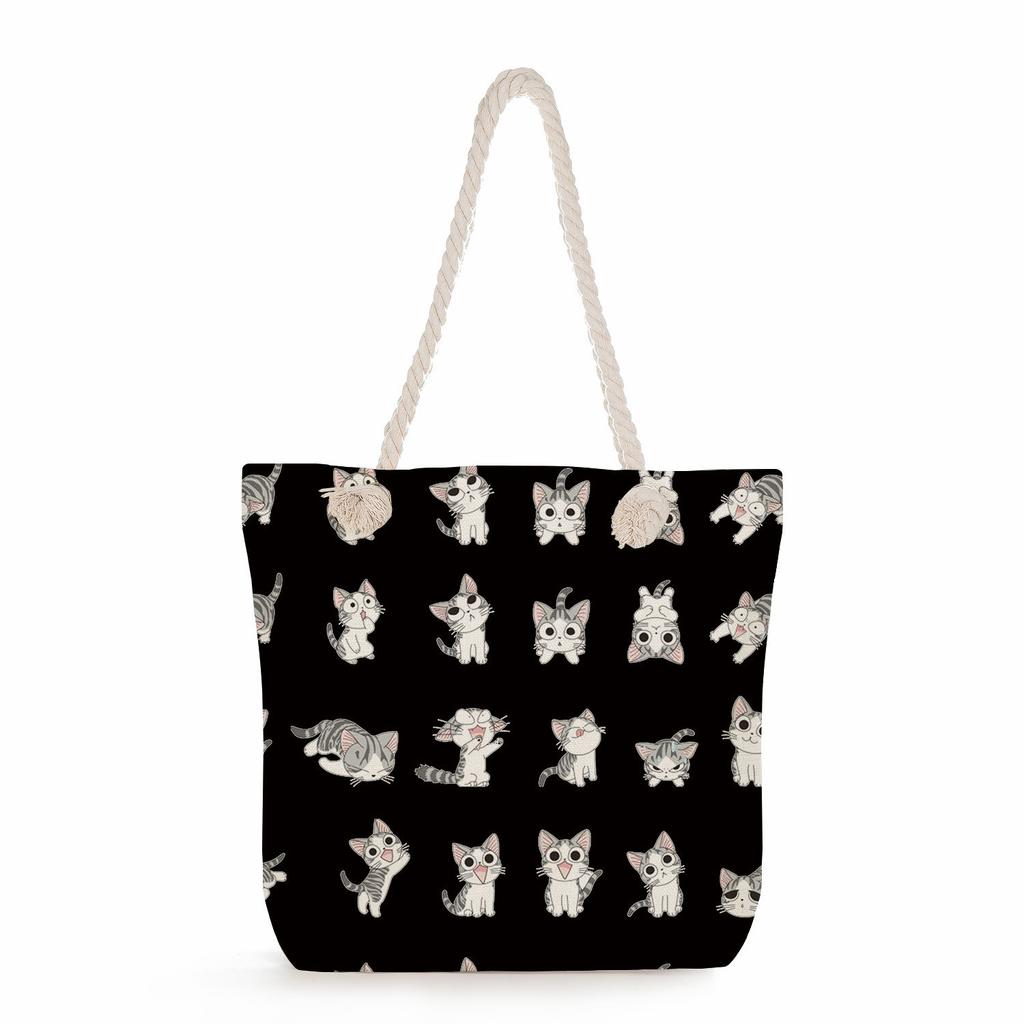 Cartoon Cat Group Print Thick Rope Single-shoulder Beach Bag 7253 KTB