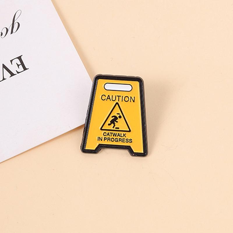 Funny Warning Sign Enamel Pin Stop Sign Caution Catwalk In Progress Stop Symbol Brooch Lapel Badge Jewelry Gift for Kids Friends
