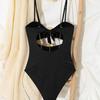 Women S Solid Color Sexy Strapless Removable Strap One Piece Swimsuit