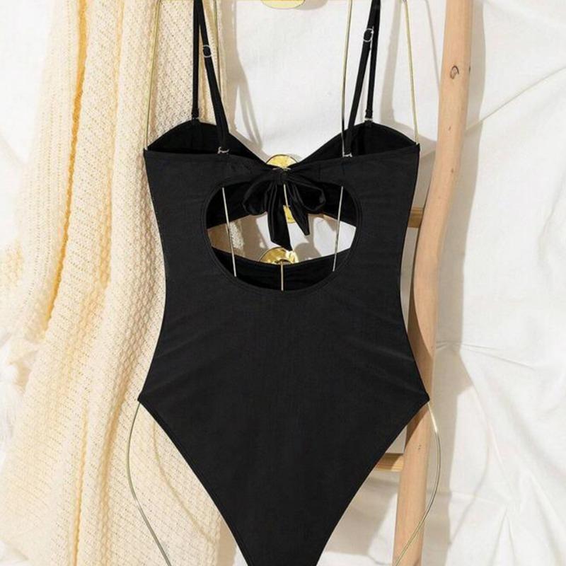 Women S Solid Color Sexy Strapless Removable Strap One Piece Swimsuit