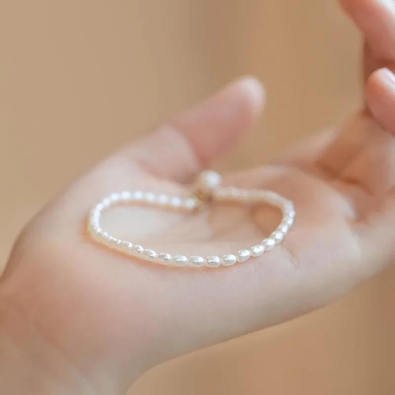 Women's Rice Freshwater Pearl Beaded Bracelet Real Gold Plated Brass Fashion Statement Jewelry