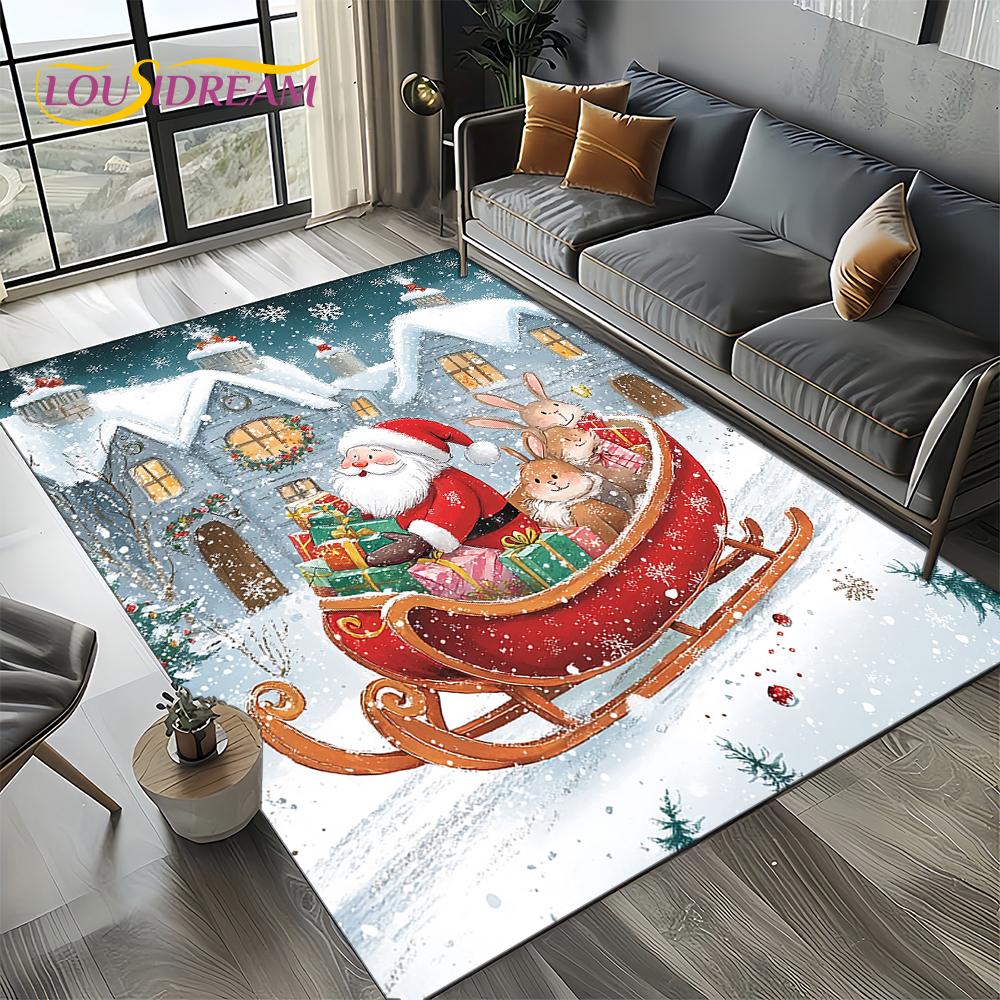 2025 Merry Christmas Tree Santa Claus,New Year Fairy Tale Gift Carpet Rug for Home Bedroom Sofa Doormat Decor,Non-slip Floor Mat
