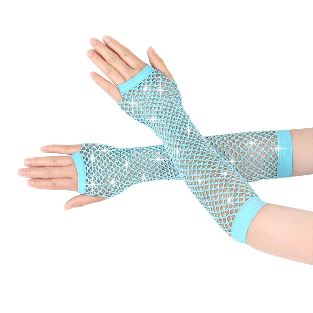 Guantes de diamante para fiesta, red de pesca, guantes de malla elástica, guantes largos sexys de diamante para discoteca retro