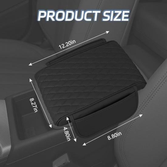 Center Console Cover, 12.2"×8.27"×4.8" Arm Rest Cover for Car, Leather Black