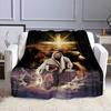 "Lion, Cross, and Sacred Figure Design" Patterned flannel blanket perfect for the bedroom living room, sofa, or a little nap