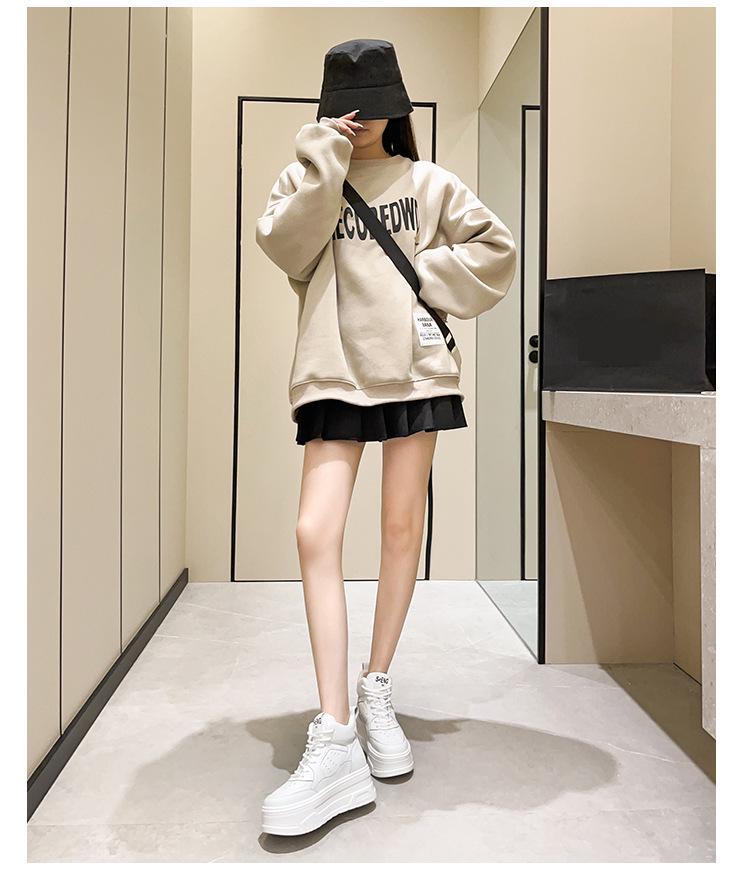 Women's High-Top White Velvet Leather Sneakers, 2023 Trendy Thick-Soled Platform for Height Enhancement