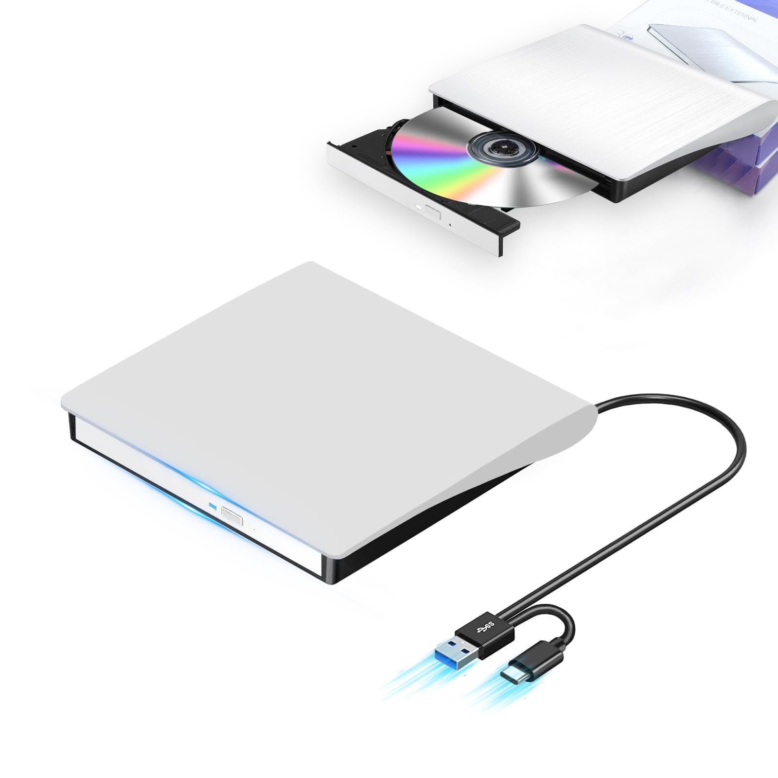 

Зовнішній CD DVD-привід Інноваційний зовнішній DVD-привід Високошвидкісна обробка 8XDVD 24XCD Зовнішній оптичний привід З живленням від шини USB Dual Connection External білий