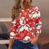 Women's Tops Seven Sleeve Shirt Round Neck Loose Christmas Snowman Christmas Tree Printed T-Shirt