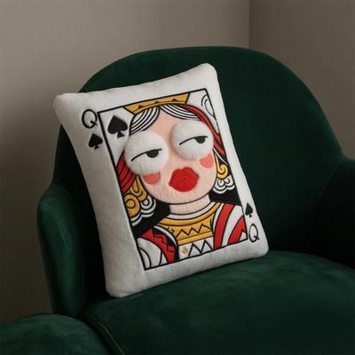 Poker Cards Throw Pillow, King Queen Jack of Spades Plush Pillow, Funny Decorative Cushion with 3D Embroidery for Sofa Couch Living Room Bedroom