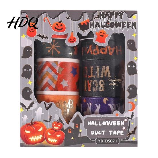 Pumpkin And Bat Washi Tape 8 Rolls Halloween Tape Spooky Witch Cat Pattern Decorative Full-page Layout for Junk Journaling Supplies Scrapbooking,