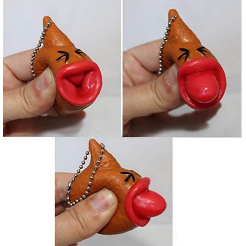 Tongue Sticking Stool Keychain Creative Prank Squeezing Novelty Stress Relief Venting Children'S Toys Party Gifts Stress Relief