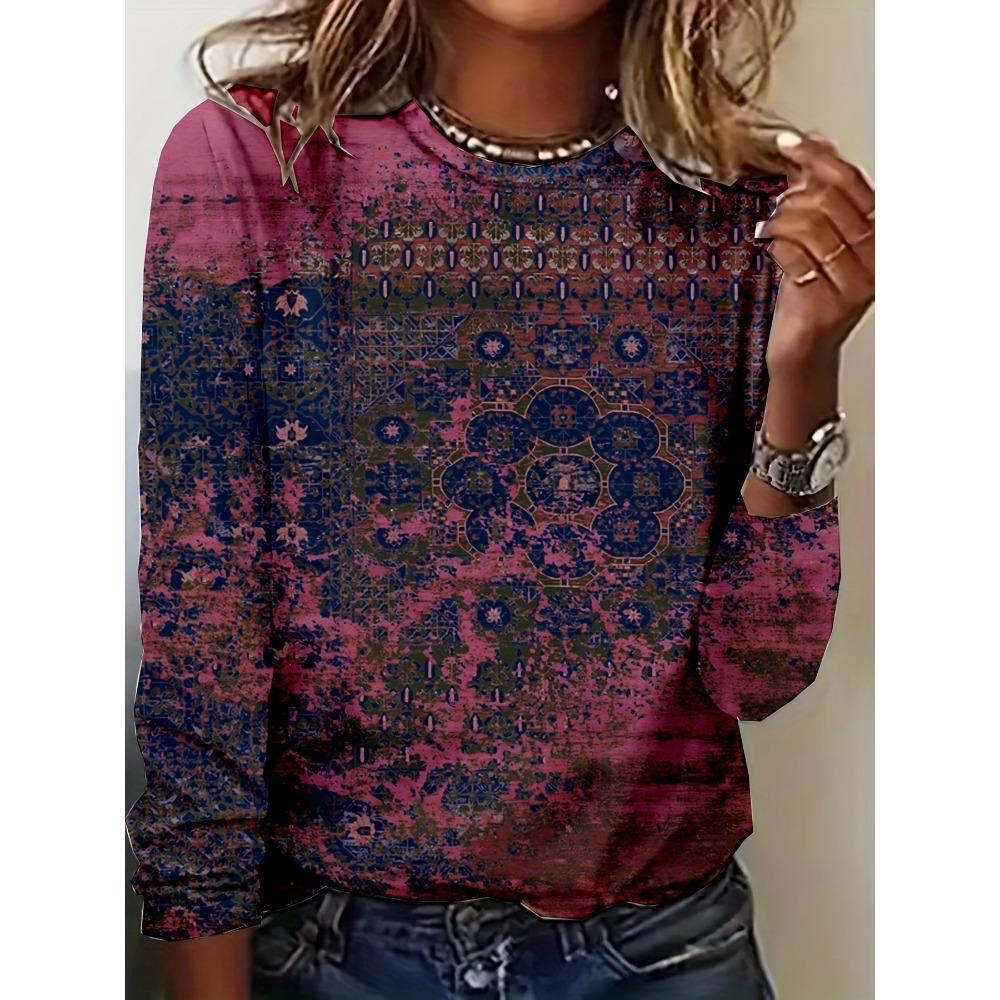 Women's Round Neck Long Sleeved Printed Hoodie