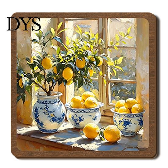 Vintage Lemon Oil Painting Decor Wooden Tabletop Sign, Pastoral Farmhouse Decorative Plaque with Handcrafted Art Iron Stand, Rustic Desktop
