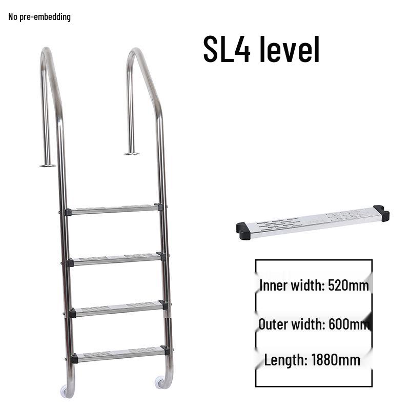 304 Stainless Steel Swimming Pool Ladder with Thickened Handrail and Pedal